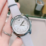 Emporio Armani Valeria Silver Dial Blue Leather Strap Watch for Women - AR11032