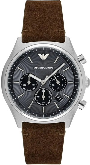 Emporio Armani Zeta Gray Dial Brown Leather Strap Watch for Men - AR11080