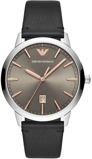 Emporio Armani Ruggero Grey Dial Black Leather Strap Watch for Men  - AR11277