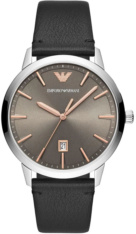 Emporio Armani Ruggero Grey Dial Black Leather Strap Watch for Men  - AR11277
