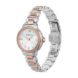 Emporio Armani Three Hand Mother of Pearl Dial Two Tone Steel Strap Watch For Women - AR11569