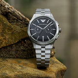 Emporio Armani Ruggero Black Dial Silver Steel Strap Watch for Men - AR11691