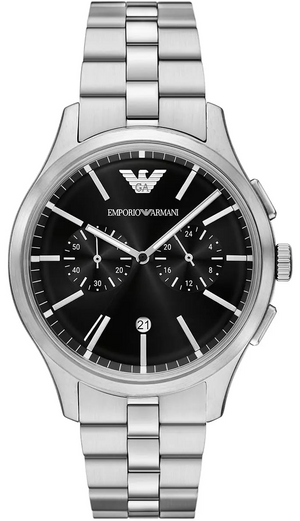 Emporio Armani Ruggero Black Dial Silver Steel Strap Watch for Men - AR11691