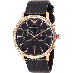 Emporio Armani Alpha Large Black Dial Black Leather Strap Watch for Men - AR1792