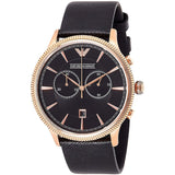 Emporio Armani Alpha Large Black Dial Black Leather Strap Watch for Men - AR1792