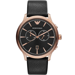 Emporio Armani Alpha Large Black Dial Black Leather Strap Watch for Men - AR1792