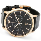 Emporio Armani Alpha Large Black Dial Black Leather Strap Watch for Men - AR1792