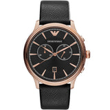 Emporio Armani Alpha Large Black Dial Black Leather Strap Watch for Men - AR1792