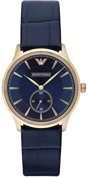 Emporio Armani Alpha Medium Blue Dial Blue Leather Strap Watch for Men - AR1848