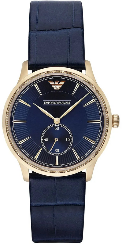 Emporio Armani Alpha Medium Blue Dial Blue Leather Strap Watch for Men - AR1848