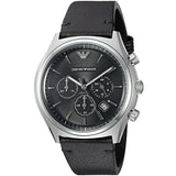 Emporio Armani Zeta Black Dial Black Leather Strap Watch for Men - AR1975
