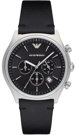 Emporio Armani Zeta Black Dial Black Leather Strap Watch for Men - AR1975
