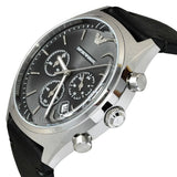 Emporio Armani Zeta Black Dial Black Leather Strap Watch for Men - AR1975