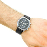Emporio Armani Zeta Black Dial Black Leather Strap Watch for Men - AR1975