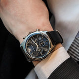 Emporio Armani Zeta Black Dial Black Leather Strap Watch for Men - AR1975