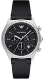 Emporio Armani Zeta Black Dial Black Leather Strap Watch for Men - AR1975