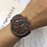 Emporio Armani  Zeta  Brown Dial Gray Fabric Strap Watch for Men - AR1976