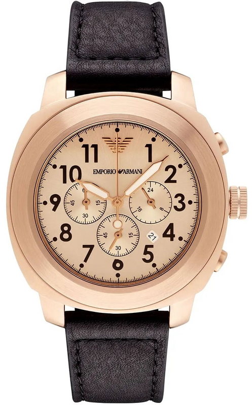 Emporio Armani Ruggero Rose Gold Dial Black Leather Strap Watch for Men - AR6087
