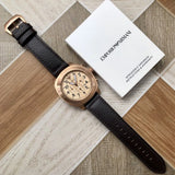 Emporio Armani Ruggero Rose Gold Dial Black Leather Strap Watch for Men - AR6087