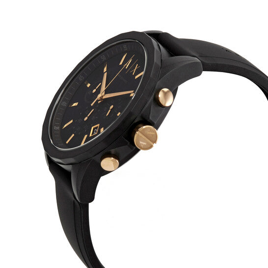 Armani Exchange Outerbanks Chronograph Black Dial Black Steel Strap Watch For Men - AX7105