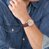 Fossil Neutra Pink Dial Brown Leather Strap Watch for Men - FS5982
