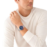 Fossil Bannon Blue Dial Silver Steel Strap Watch for Men - BQ2771