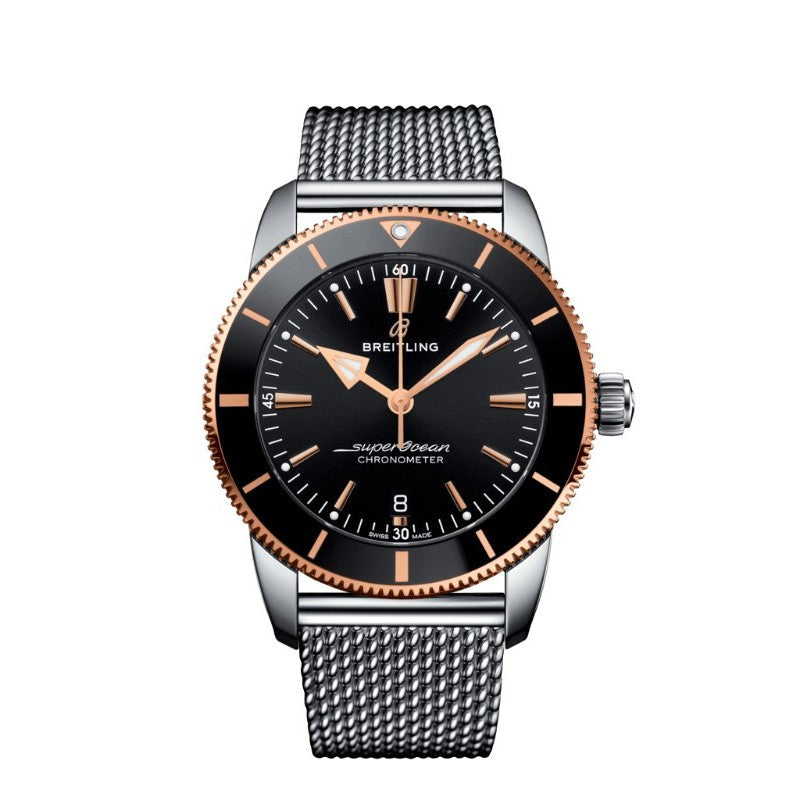 Breitling Superocean Heritage B20 Automatic 44 Black Dial Silver Mesh Bracelet Watch for Men - UB2030121B1A1