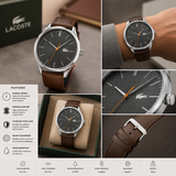 Lacoste Vienna Black Dial Brown Leather Strap Watch for Men - 2011045