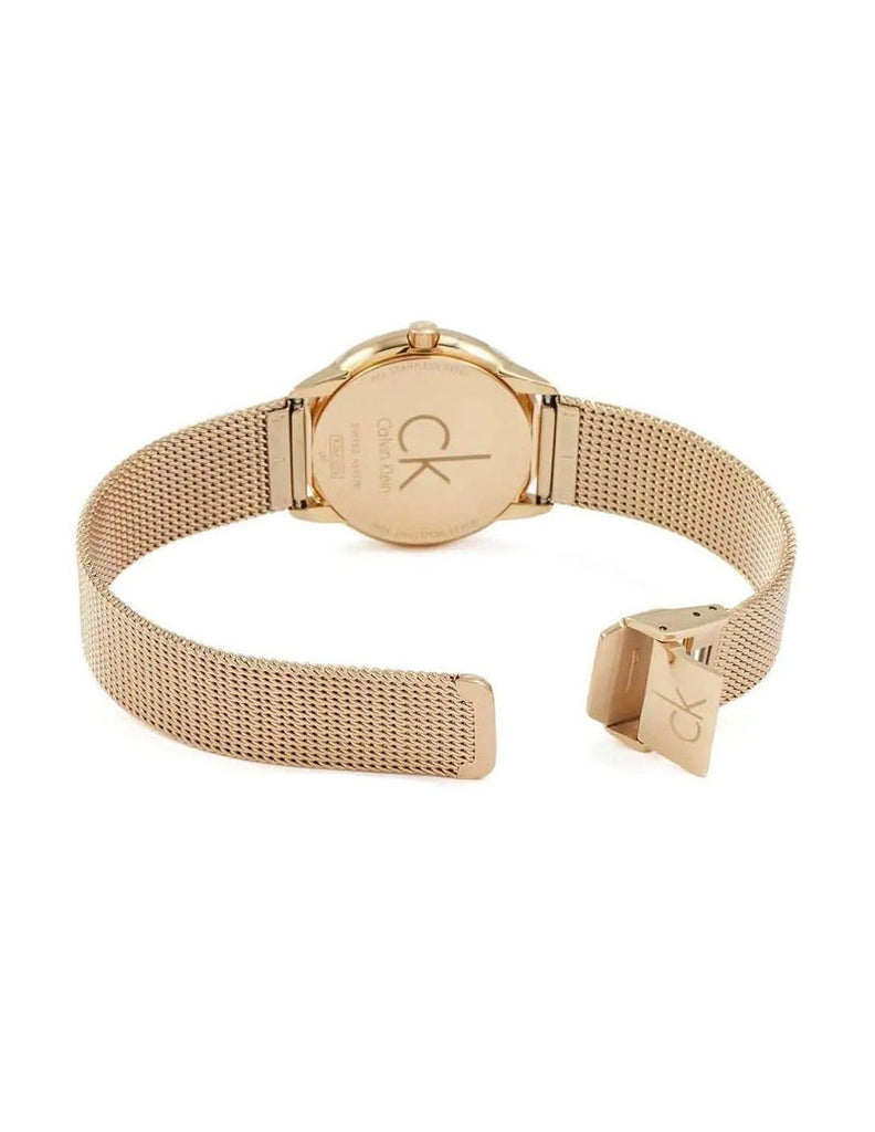 Calvin Klein Minimal White Dial Rose Gold Mesh Bracelet Watch for Women - K3M23626