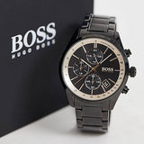 Hugo Boss Grand Prix Black Dial Black Steel Strap Watch for Men - 1513578