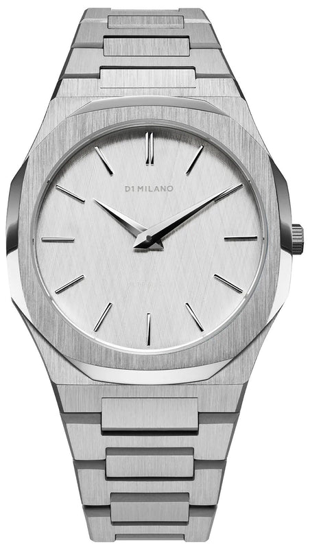 D1 Milano Ultra Thin Linen White Dial Silver Steel Strap Watch for Unisex - D1-UTBJ23