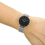 Daniel Wellington Classic Petite Sterling Black Dial Silver Mesh Bracelet Watch For Women - DW00100162