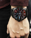 Diesel Mega Chief Chronograph Black Dial Black Leather Strap Watch For Men - DZ4323