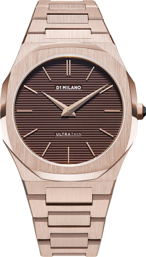 D1 Milano Ultra Thin Brown Dial Gold Steel Strap Watch for Men - D1-UTBJ13