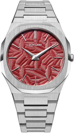 D1 Milano Ultra Thin Barn Red Dial Silver Steel Strap Watch for Men - D1-UTBJ33