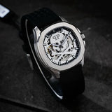 Philipp Plein Skeleton Spectre Silver Dial Black Silicone Strap Watch For Men- PWRAA0123