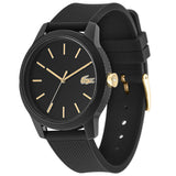 Lacoste 12.12 Black Dial Black Silicon Strap Watch for Men - 2011010