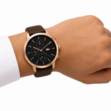 Lacoste Replay Black Dial Brown Leather Strap Watch for Men - 2011257