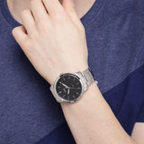 Fossil Minimalist Black Dial Silver Steel Strap Watch for Men - FS5307