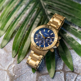 Fossil Bannon Blue Dial Gold Steel Strap Watch for Men - BQ2706