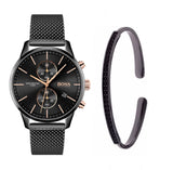 Hugo Boss Associate Chronograph Black Dial Black Mesh Bracelet Watch for Men - 1513811