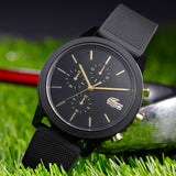 Lacoste 12.12 Black Dial Black Silicon Strap Watch for Men - 2011012