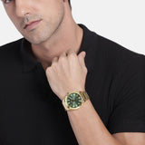 Fossil Everett Green Dial Gold Steel Strap Watch for Men- FS6090