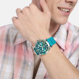 Fossil GMT Green Dial Blue Silicon Strap Watch for Men - FS5992
