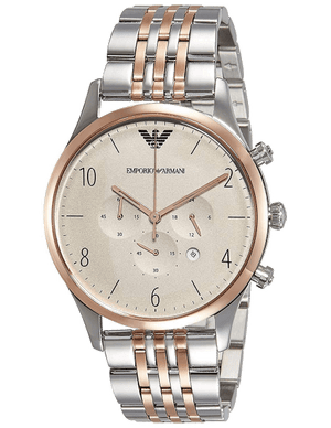 Emporio Armani Beta Chronograph Grey Dial Two Tone Steel Strap Watch For Men - AR1864