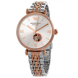 Emporio Armani Meccannico Gianni T-Bar Analog White Dial Two Tone Steel Strap Watch For Women - AR60019