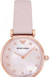 Emporio Armani Gianni T Bar Mother Of Pearl Pink Dial Pink Leather Strap Watch For Women - AR1958