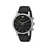 Emporio Armani Classic Chronograph Black Dial Black Leather Strap Watch For Men - AR1733