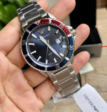 Emporio Armani Diver Quartz Blue Dial Silver Steel Strap Watch For Men - AR11339