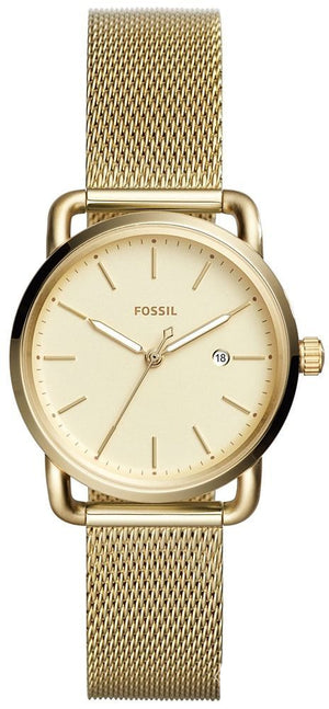 Fossil Commuter White Dial Gold Steel Strap Watch for Women - ES4332